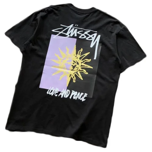 Футболка Stussy Sun Print And Lettering Love And Peace "Black"