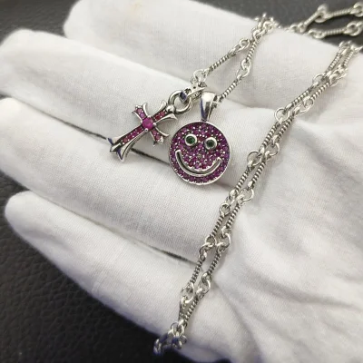 Подвеска Chrome Hearts Decorated Cross And Symbols - Smile "Pink" фото № 2