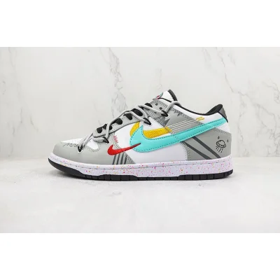Nike Dunk Low Multi Swoosh "White/Grey/Yellow/Turquoise/Red" фото № 2