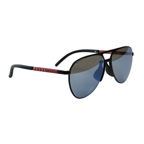 Солнцезащитные очки Prada Thin Frame With Gold Logo Inscription "Light Blue"