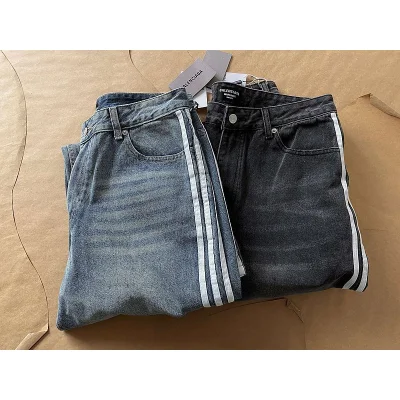 Джинсы Balenciaga X Adidas With White Stripes "Blue" фото № 7