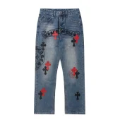 Джинсы Chrome Hearts With Red And Black Crosses "Blue"