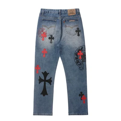 Джинсы Chrome Hearts With Red And Black Crosses "Blue" фото № 2