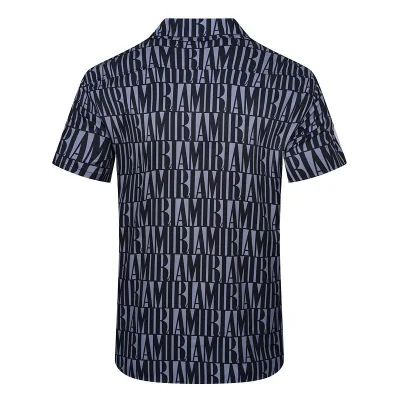 Рубашка Amiri Repeating Logo Inscription Horisontal Lines And Front Pocket "Blue" фото № 2