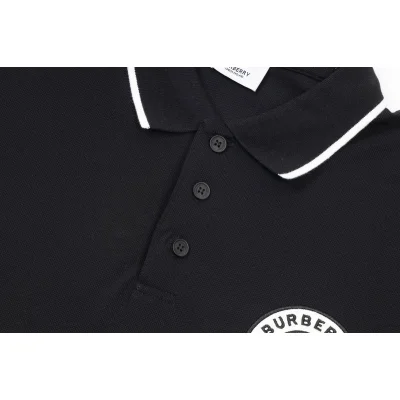 Поло Burberry With A Stripe On The Collar And Round Logo "Black" фото № 3