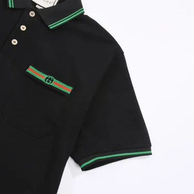 Поло Gucci Green Logo On The Pocket "Black" фото № 6
