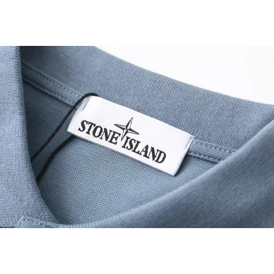 Поло Stone Island Black Logo Flowers "Blue" фото № 6