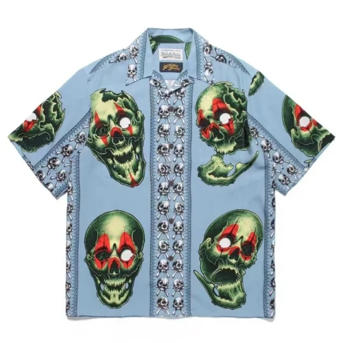 Рубашка Wacko Maria Print With Skulls "Blue"