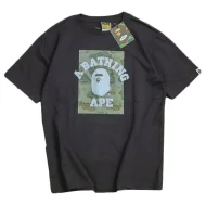 Футболка Bape Logo And Inscription Above Camouflage Rectangle "Black"