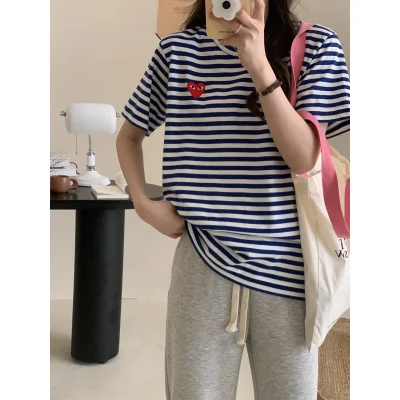 Футболка Comme des Garçons Play Striped Heart Eyes "Blue" фото № 2 Футболка Comme des Garçons Play Striped Heart Eyes "Blue" фото № 2