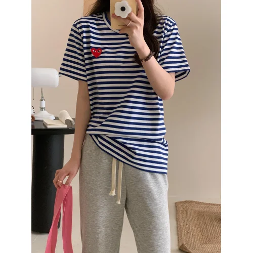 Футболка Comme des Garçons Play Striped Heart Eyes "Blue"