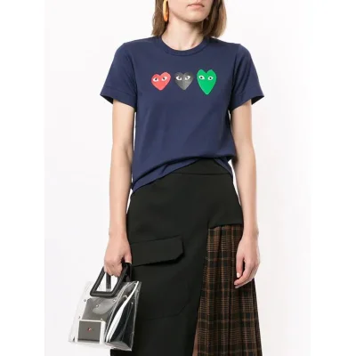 Футболка Comme des Garçons Play Triple Heart Eyes "Navy" фото № 2