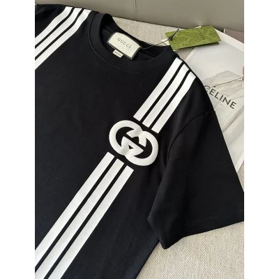 Футболка Gucci Vertical Stripes And Logo "Black" фото № 2