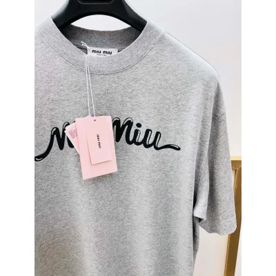 Футболка Miu Miu Frontside Contrast Miu Miu Logotype "Gray" фото № 3