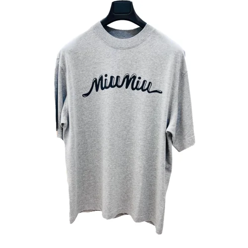 Футболка Miu Miu Frontside Contrast Miu Miu Logotype "Gray"