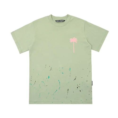 Футболка Palm Angels With A Palm Tree And Paint Stains "Gray/Mint"