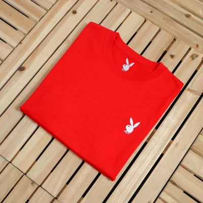 Футболка Playboy Small Logo Front And Repeating Logo Inscription Back "Red" фото № 9