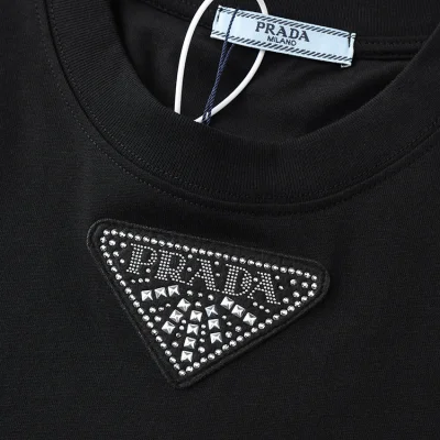 Футболка Prada With A Triangular Logo Made Of Rhinestones "Black" фото № 4