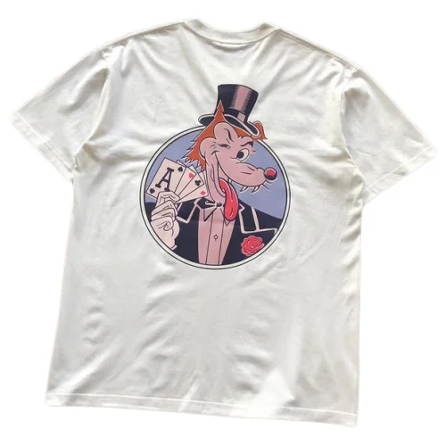 Футболка Stussy Wolf With Playing Card Inside Circle "White"