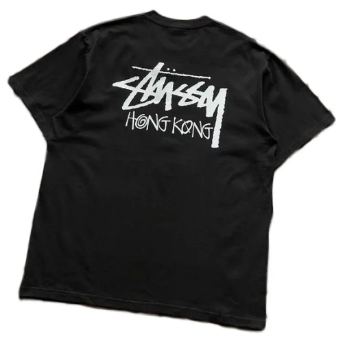 Футболка Stussy Logo And Inscription Hong Kong "Black"