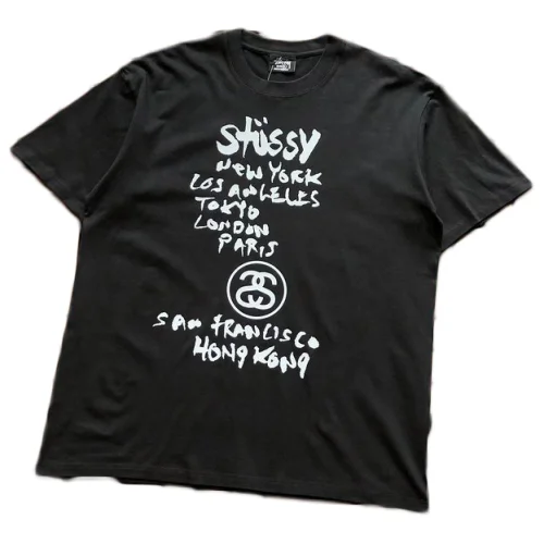 Футболка Stussy List With Cities And Letter With Mirror Image "Black"