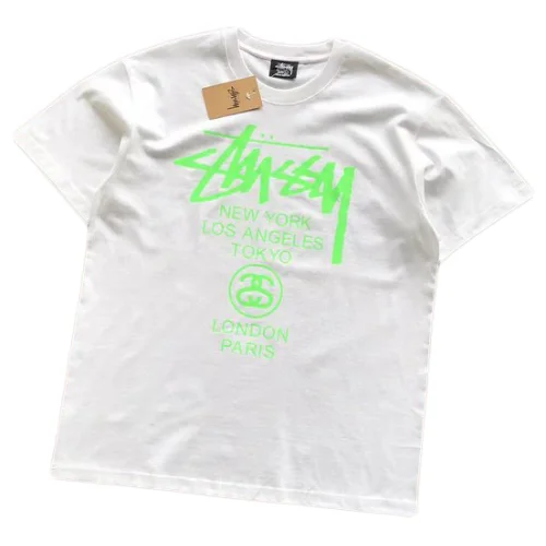 Футболка Stussy Colorful Lettering With City Names And Logo "White"