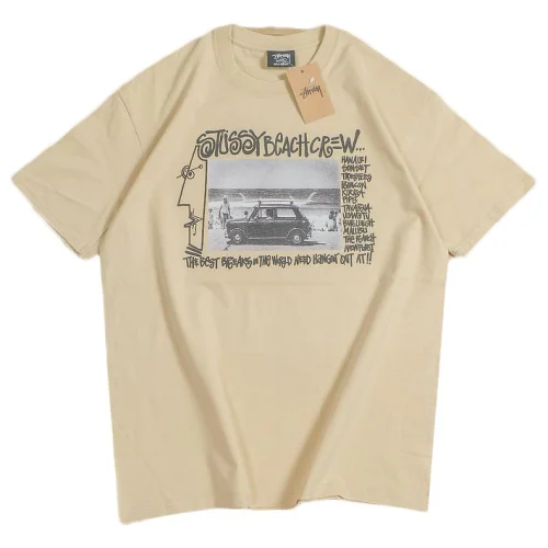 Футболка Stussy Photo With Car Surrounded By Inscriptions "Beige"