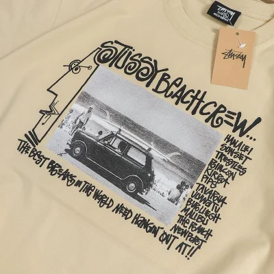 Футболка Stussy Photo With Car Surrounded By Inscriptions "Beige" фото № 4