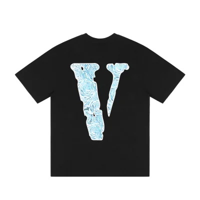 Футболка Vlone V The Woo- Blue Flower "Black" фото № 2
