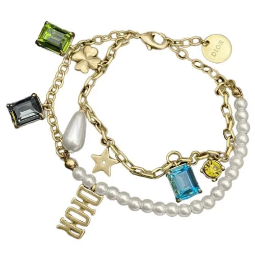 Браслет Dior Decoration With Symbols - Colorful Rhinestones "Gold"