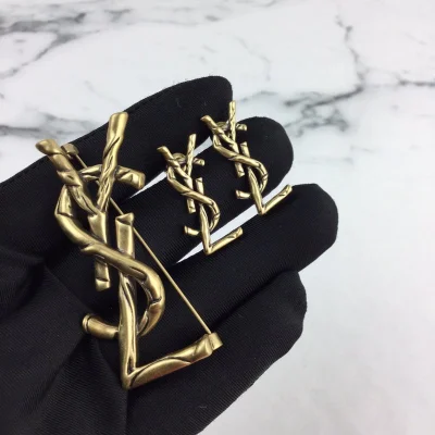 Серьги Saint Laurent Logo Form "Gold" фото № 6