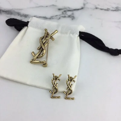 Серьги Saint Laurent Logo Form "Gold" фото № 3