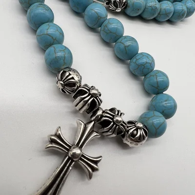 Подвеска Chrome Hearts Beads With Cross Icon "Blue/Silvet" фото № 4