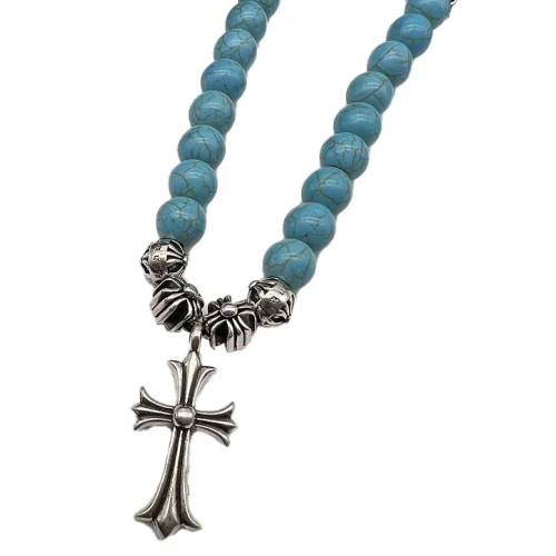 Подвеска Chrome Hearts Beads With Cross Icon "Blue/Silvet"