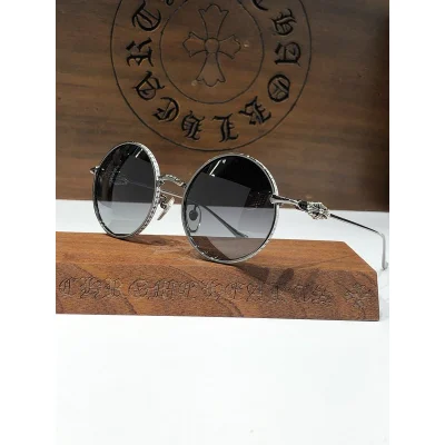 Солнцезащитные очки Chrome Hearts Round Form With Frame Decorated By Crosses "Black/Silver" фото № 2