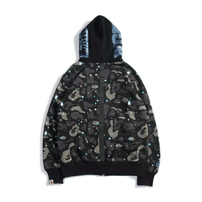 Худи A Bathing Ape Camouflage Paint Stains Shark Zip "Black" фото № 2