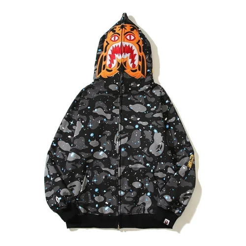 Худи A Bathing Ape Zip Camouflage Blue Spots Tiger On Hood "Black"
