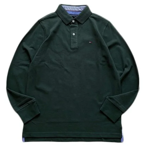 Лонгслив Tommy Hilfiger Small Logo And Button Collar "Green"