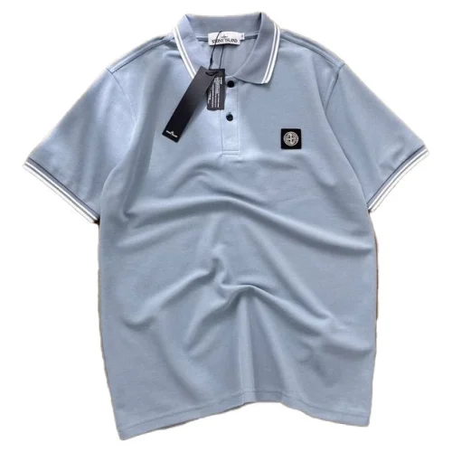 Поло Stone Island With Edging And Black Logo "Blue"