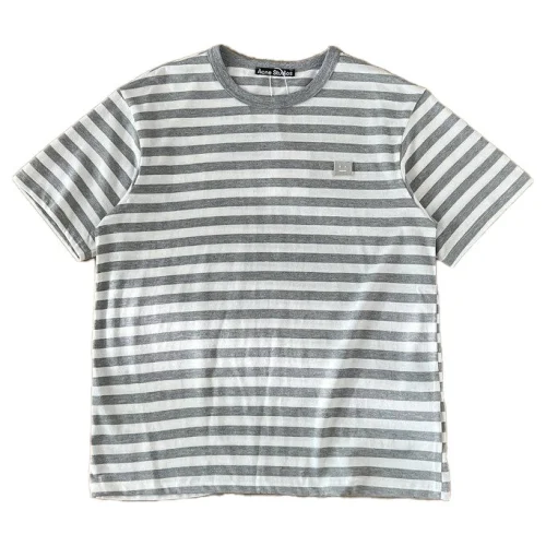 Футболка Acne Studios Striped With Logo "Gray/White"