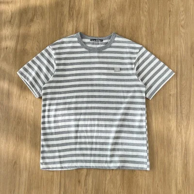 Футболка Acne Studios Striped With Logo "Gray/White" фото № 2