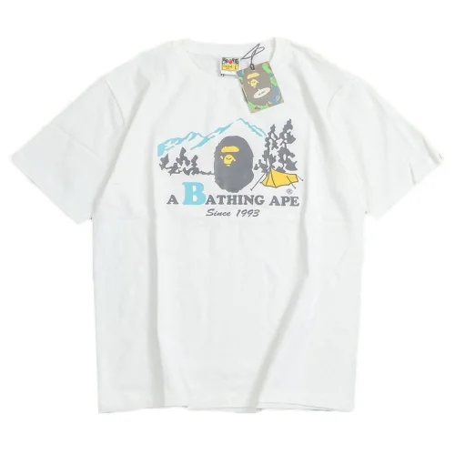 Футболка Bape Logo And Camp In Mountains "White"
