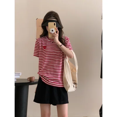 Футболка Comme des Garçons Play Striped Heart Eyes "Red" фото № 3