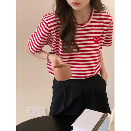 Футболка Comme des Garçons Play Striped Heart Eyes "Red"