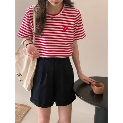 Футболка Comme des Garçons Play Striped Heart Eyes "Red" фото № 2