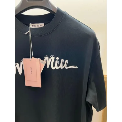 Футболка Miu Miu Frontside Contrast Miu Miu Logotype "Black" фото № 5