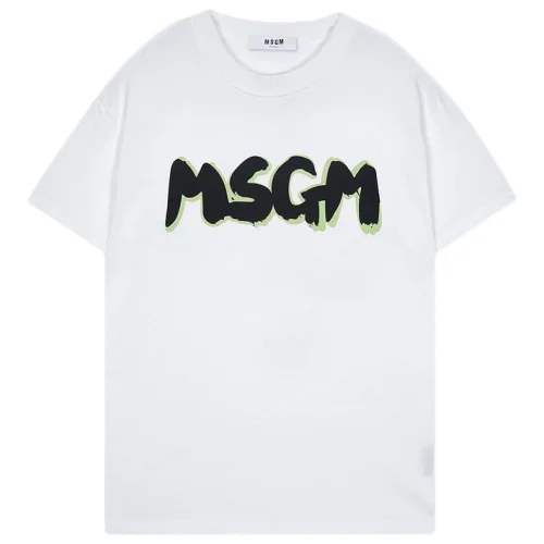 Футболка MSGM Big Front Logo With Green Shadow "White"