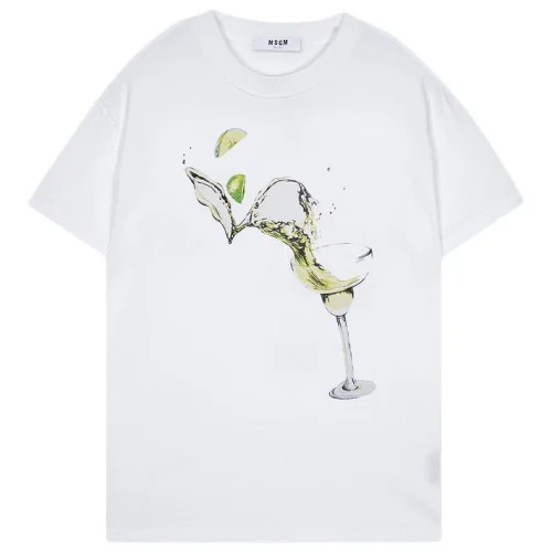 Футболка MSGM Splashing Drink From Cocktail Glass Print "White"