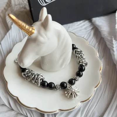 Браслет Chrome Hearts Beads And Chain "Black/Silver" фото № 3