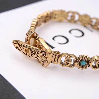 Браслет Gucci Flowers And Logo Decoration "Gold" фото № 2